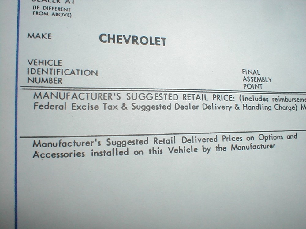 CLASSIC CHEVY WINDOW BUILD SHEETS VINTAGE CAR