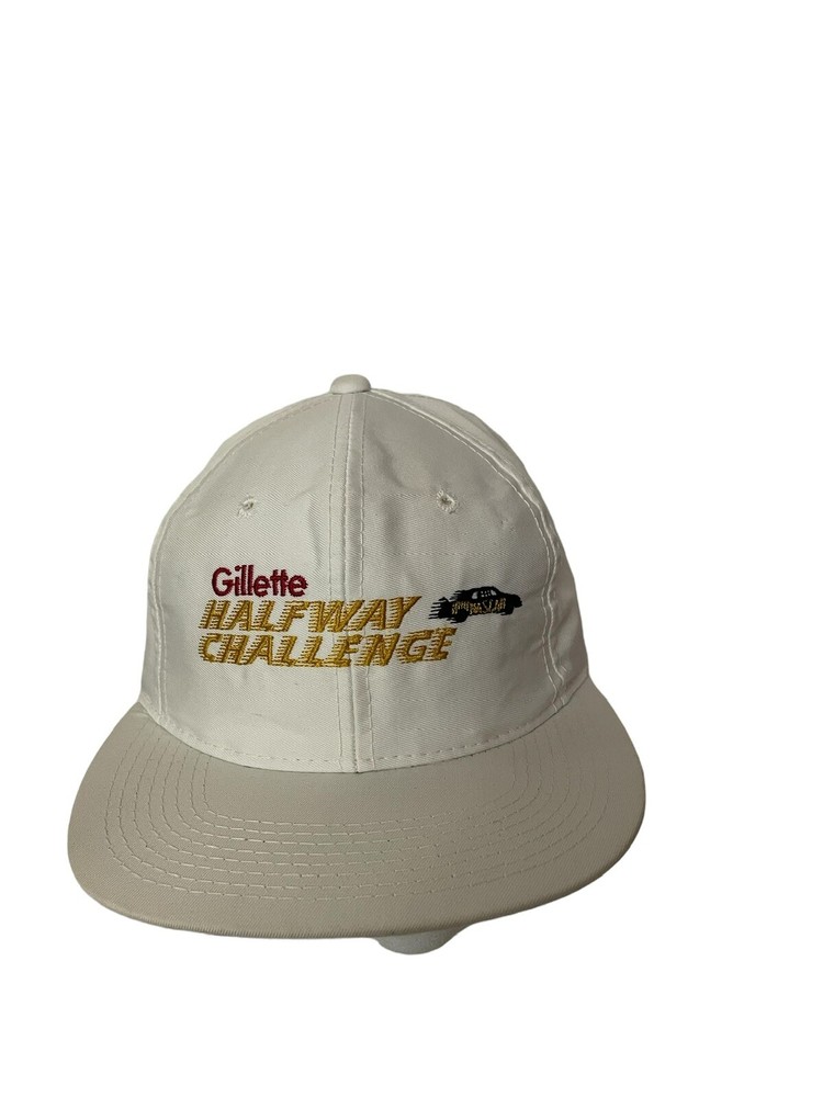 Vintage Gillette Halfway Challenge Racing Baseball Ball Cap Hat White Adjustable
