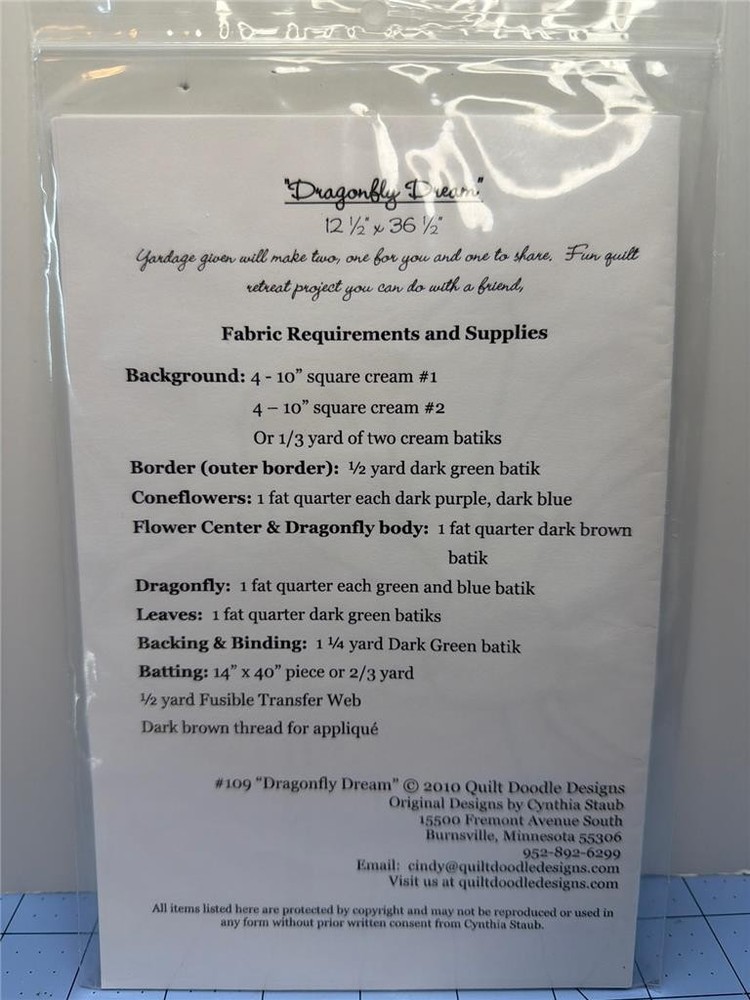 QUILT DOODLE DESIGNS Table Runner Pattern - DRAGONFLY DREAM 2 Variations