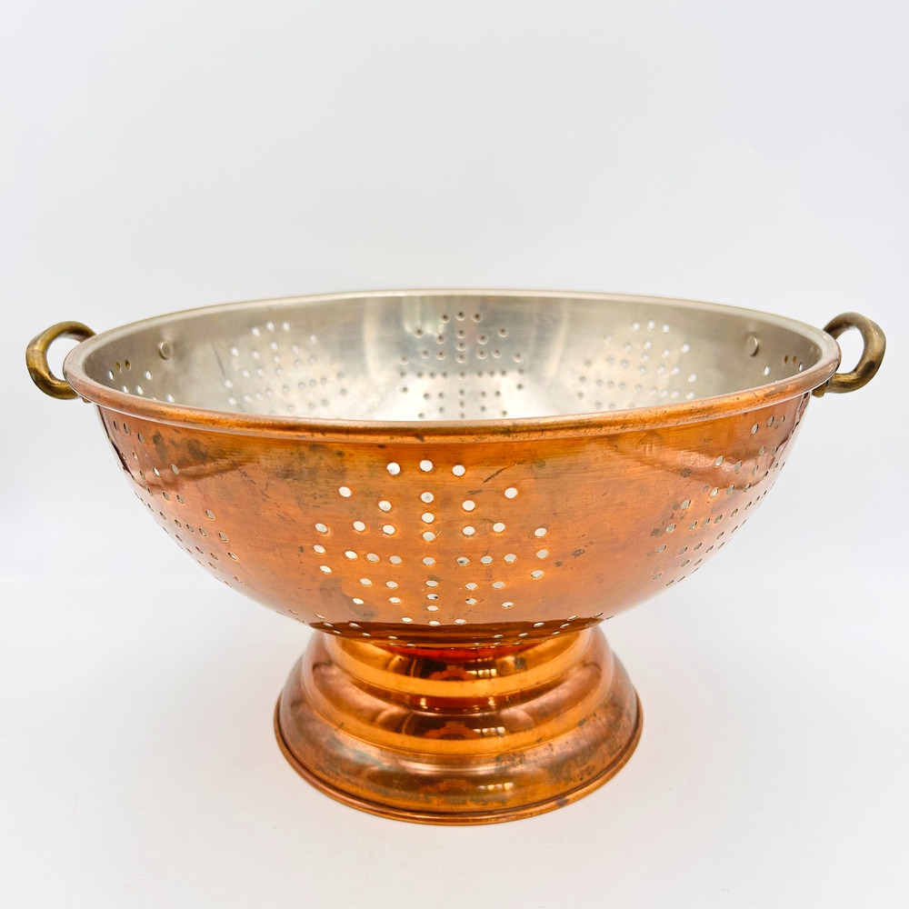 Benjamin & Medwin Copper Footed Strainer Colander Bowl with Brass Handles VTG