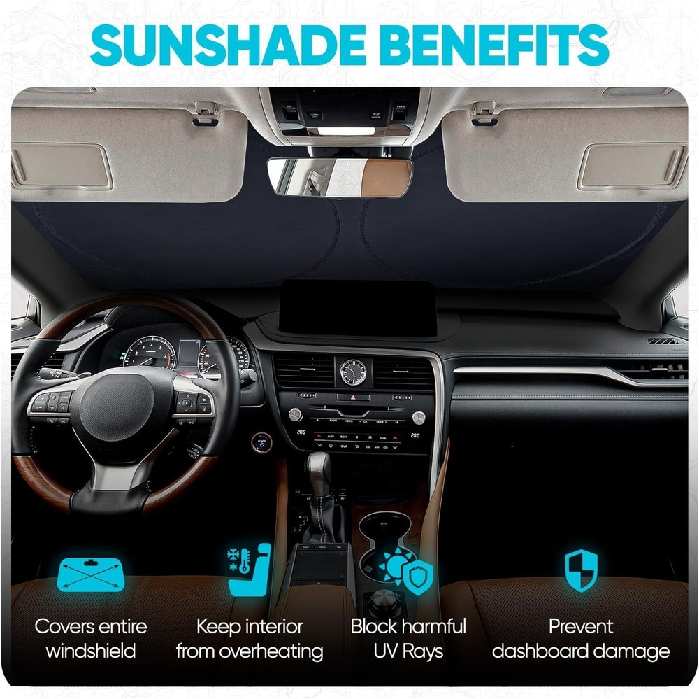 Protective Car Sun Shade, Grey Reflective Windshield Shield, Fits SUVs & Trucks