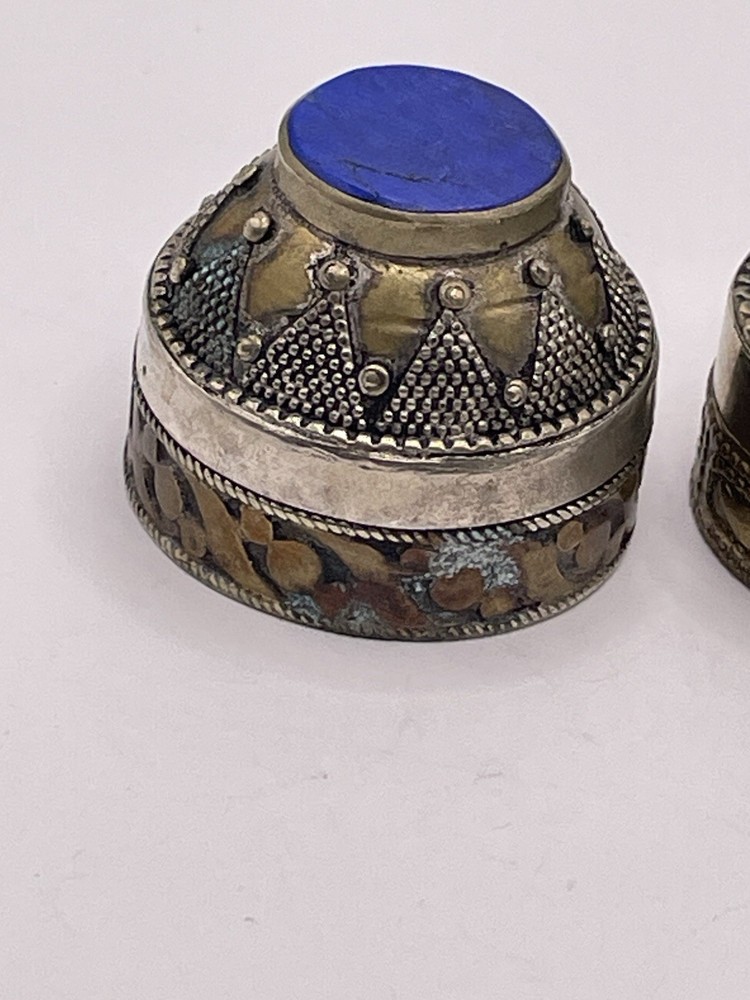 Vintage Tin Snuff Box Handcrafted Wire Work Blue Lapizlazuli Middle Eastern