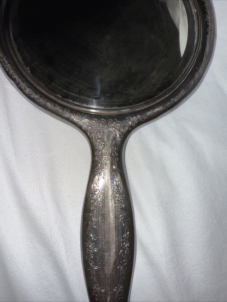 Antique Silver Vanity Hand-Held Mirror