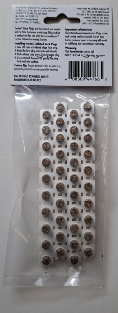 40 COLLATED FASTENMASTER CORTEX TREX ® FOGGY WHARF PLUGS COMPOSITE DECKING