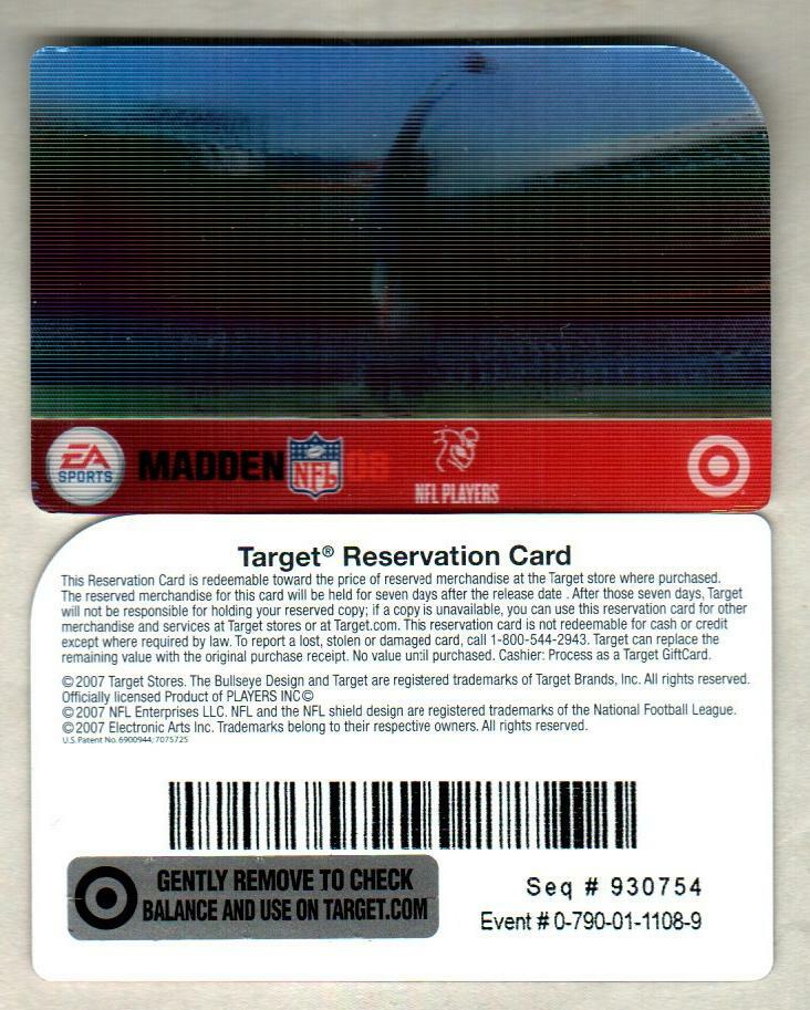 TARGET Madden NFL ( 2007 ) Lenticular Reservation / Gift Card ( $0 ) V3