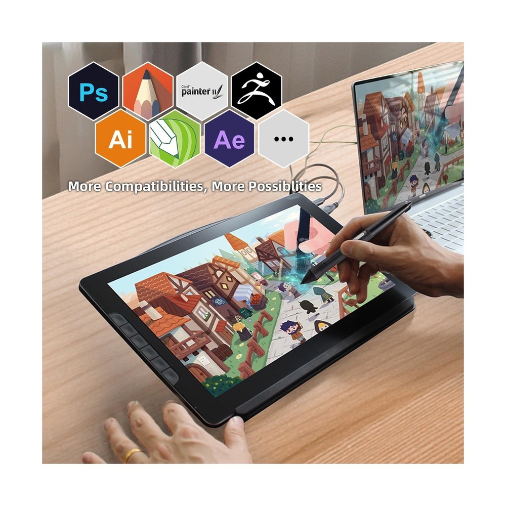 Drawing Tablet with Screen 13.3 Inch Graphics Tablet Anti-Glare Graphics Draw...