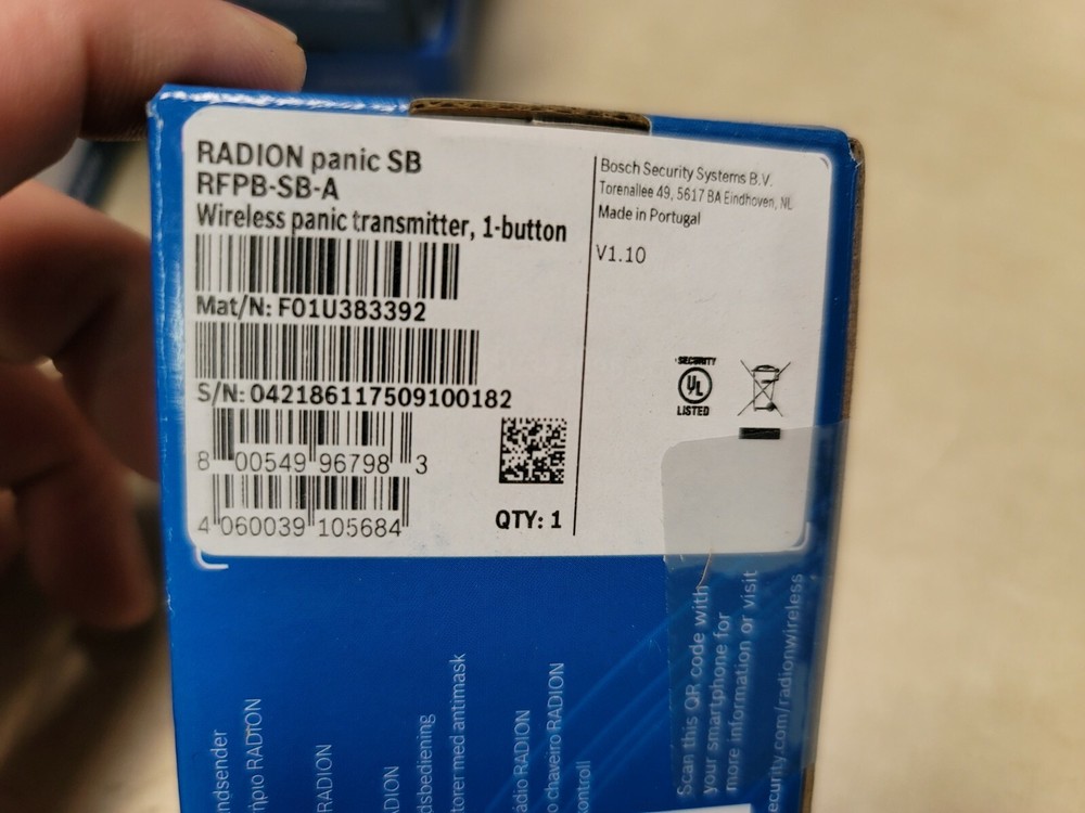 Bosch RADION PANIC Wireless Panic Transmitter, 1-Button, RFPB-SB-A Sealed