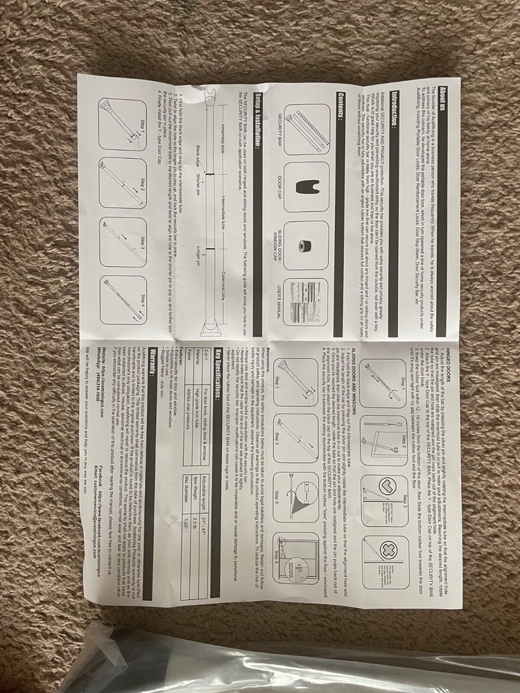 Acemining Adjustable Door and Windows Security Bar