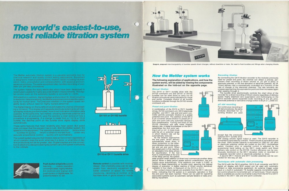 Mettler Instrument Corp. 1972 Automatic Titration System Science Lab Brochure