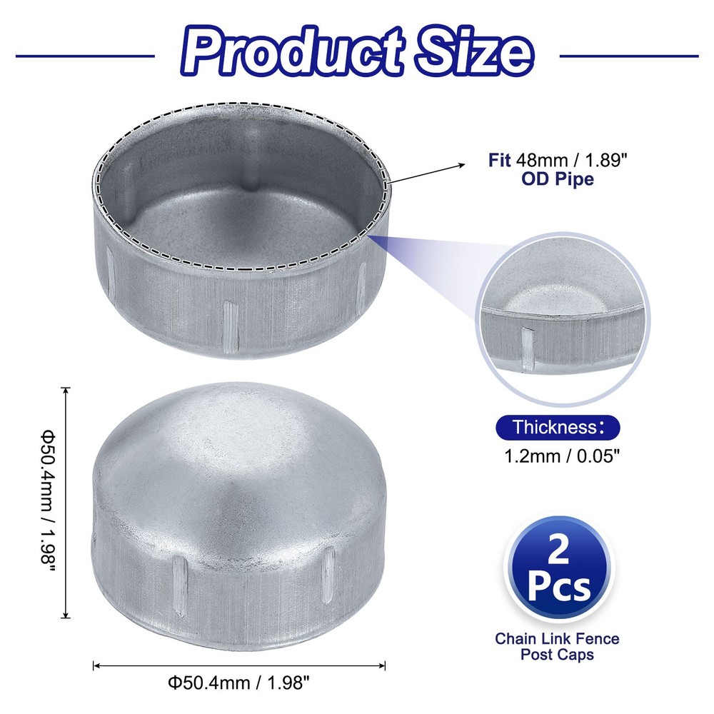 2Pcs Chain Link Fence Post Cap, Dome External Post Caps Fit 1-7/8" OD Pipe