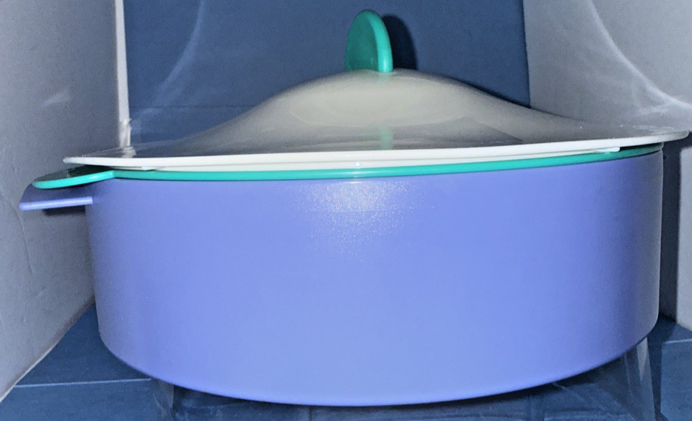 Vintage Tupperware Micro-Steamer 3 Piece Set Purple Teal White Good Condition