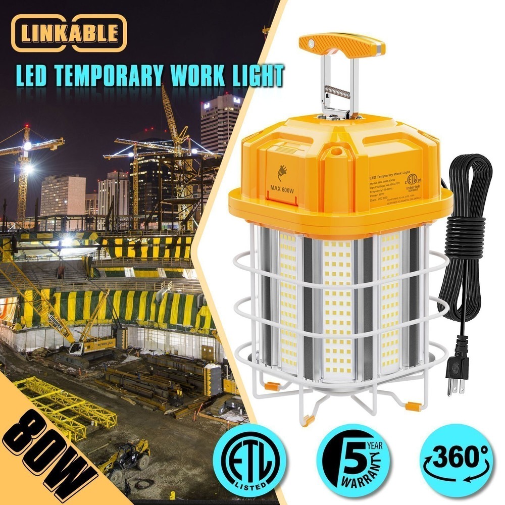 80Watt LED Temporary Work Light Construction Jobsite Lighting with ON/Off Switch