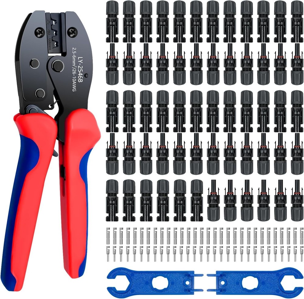 Solar Panel Connector, 60PCS Solar Crimper Tool Kit for Connecting Solar Pane...