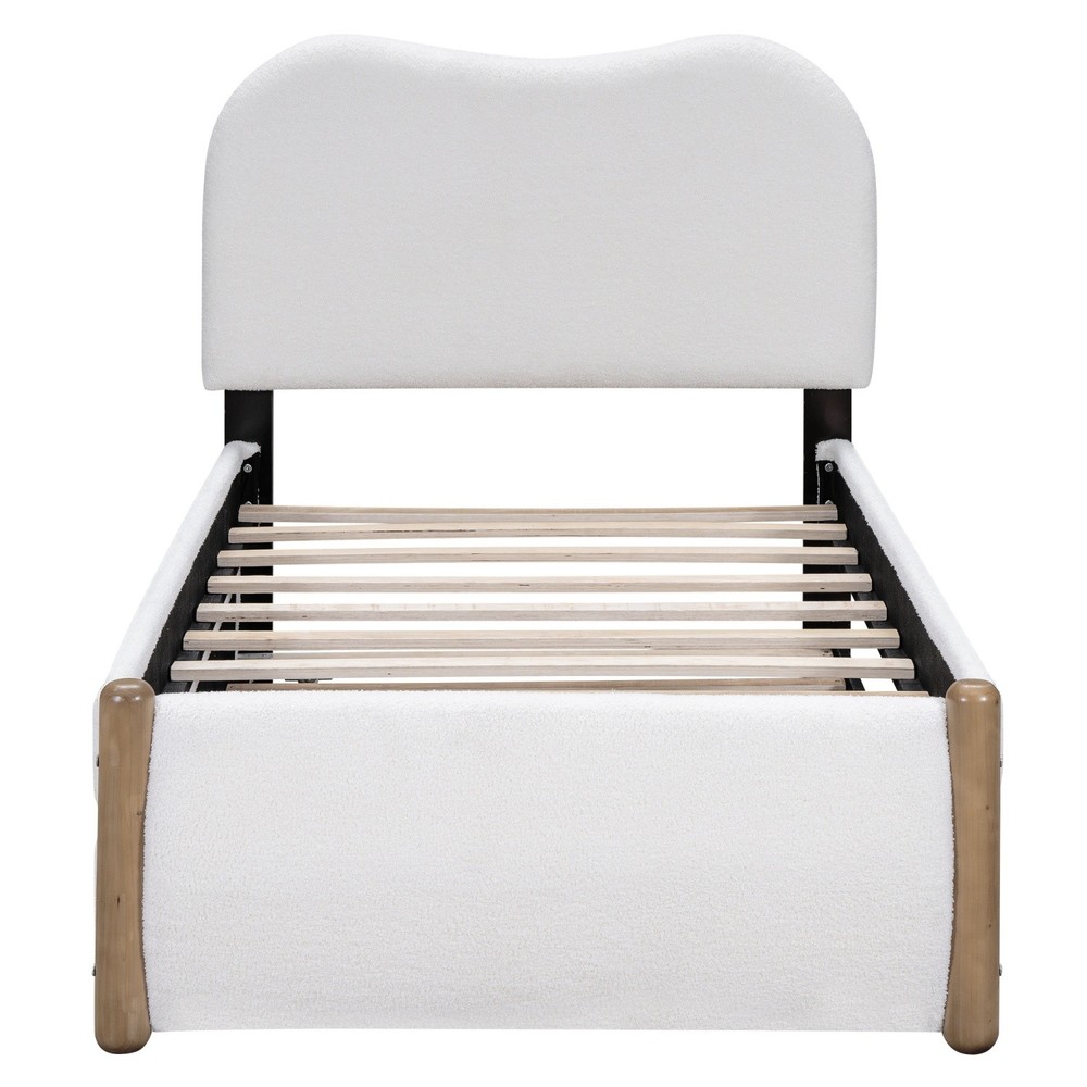 Twin/Full Size Bed Frame Upholstered Platform Bed Frame with Twin Size Trundle