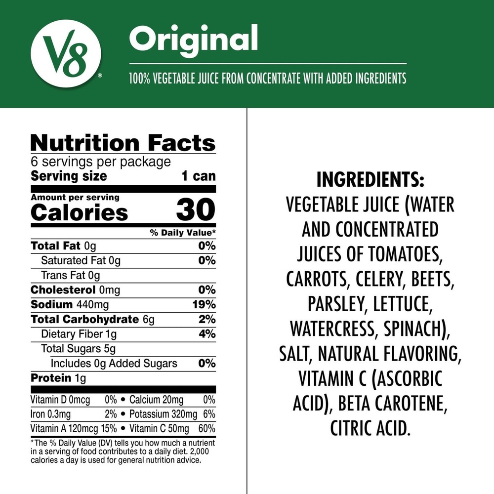 Original 100% Vegetable Juice 5.5 Fl Oz Can 6 Pack