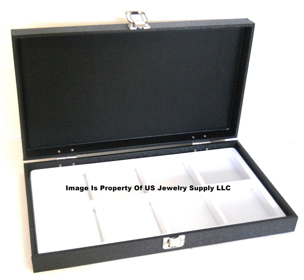 Grained Leatherette Wood Solid Top Lid White 8 Space Collectors Display Case