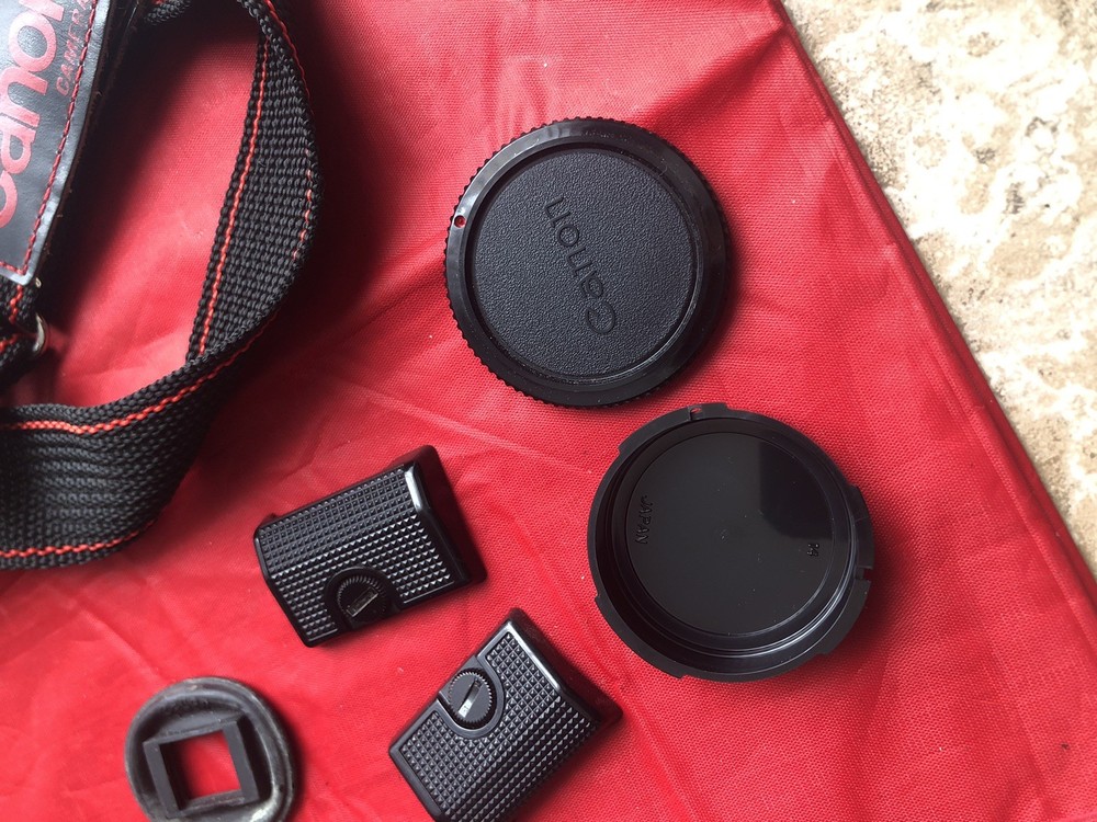 Canon Finger Grip lot Front Battery Cover A-1 AE-1 Program Body Cap Strap