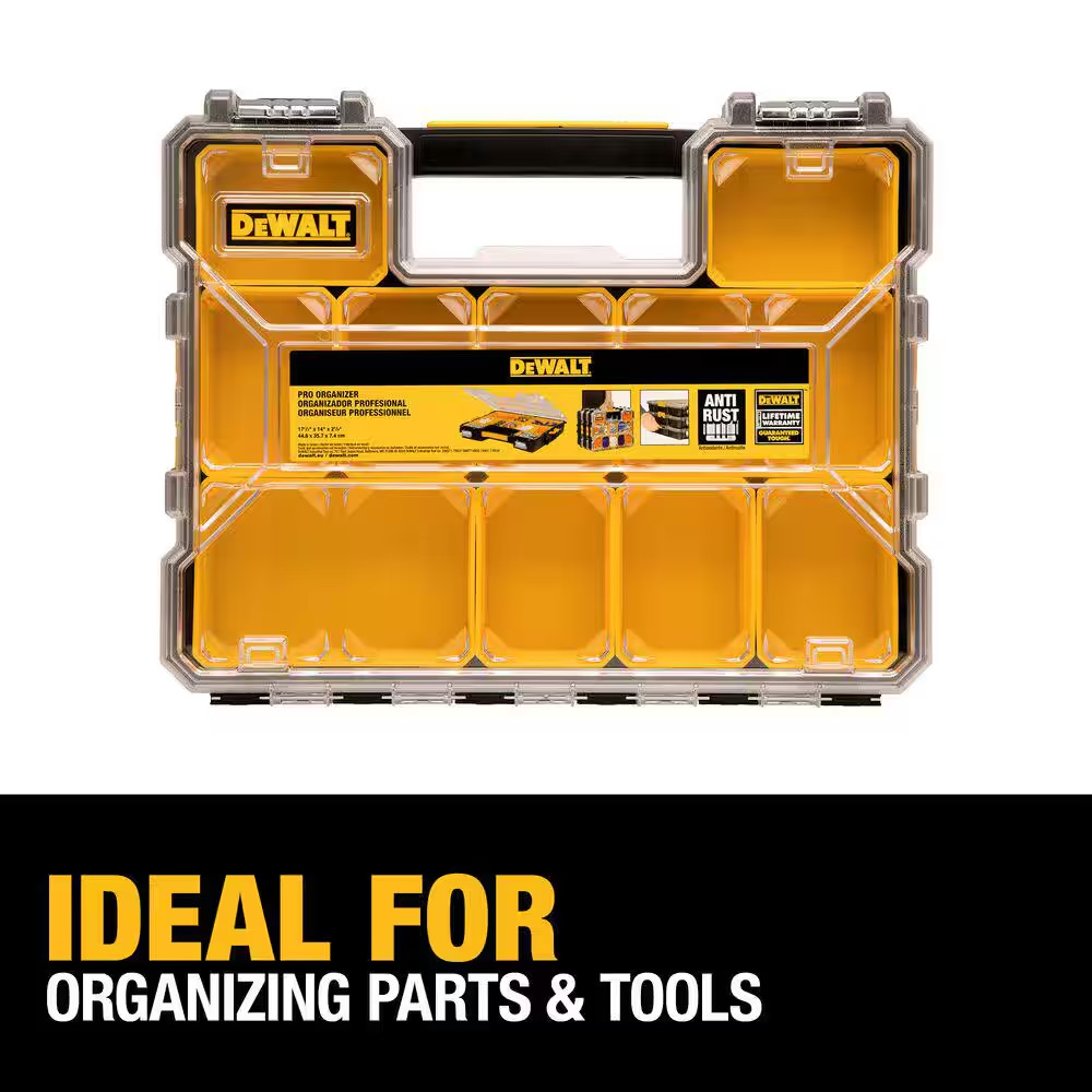 DEWALT 10-Compartment Shallow Pro Small Parts Organizer Stackable Heavy Duty NEW