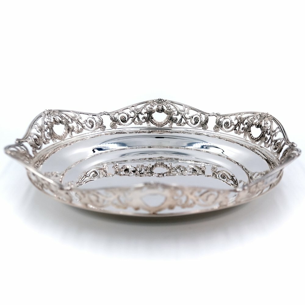 800 Sterling Silver Glossy Dish with Lions Edge