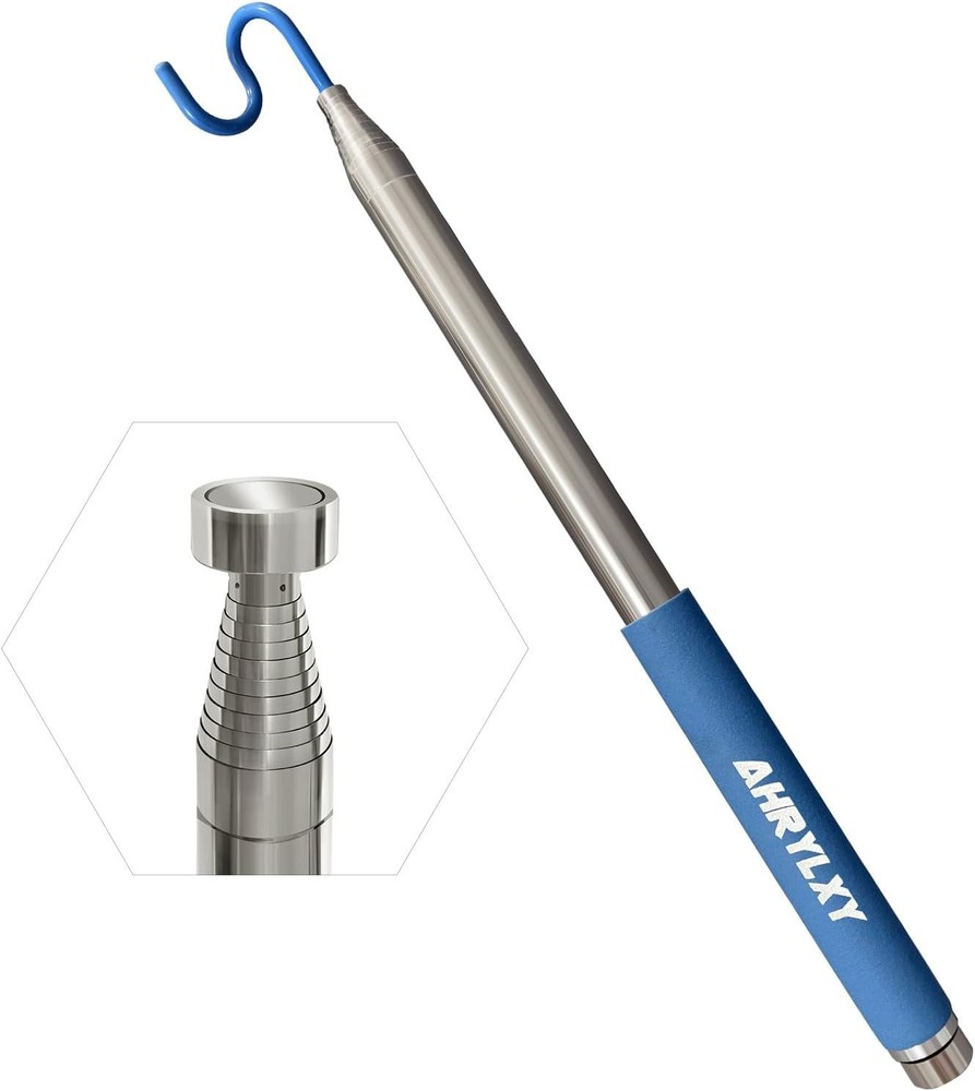 10 FT Telescoping Pickup Tool Magnetic Pole with Hook, Telescopic Push Pull Rod