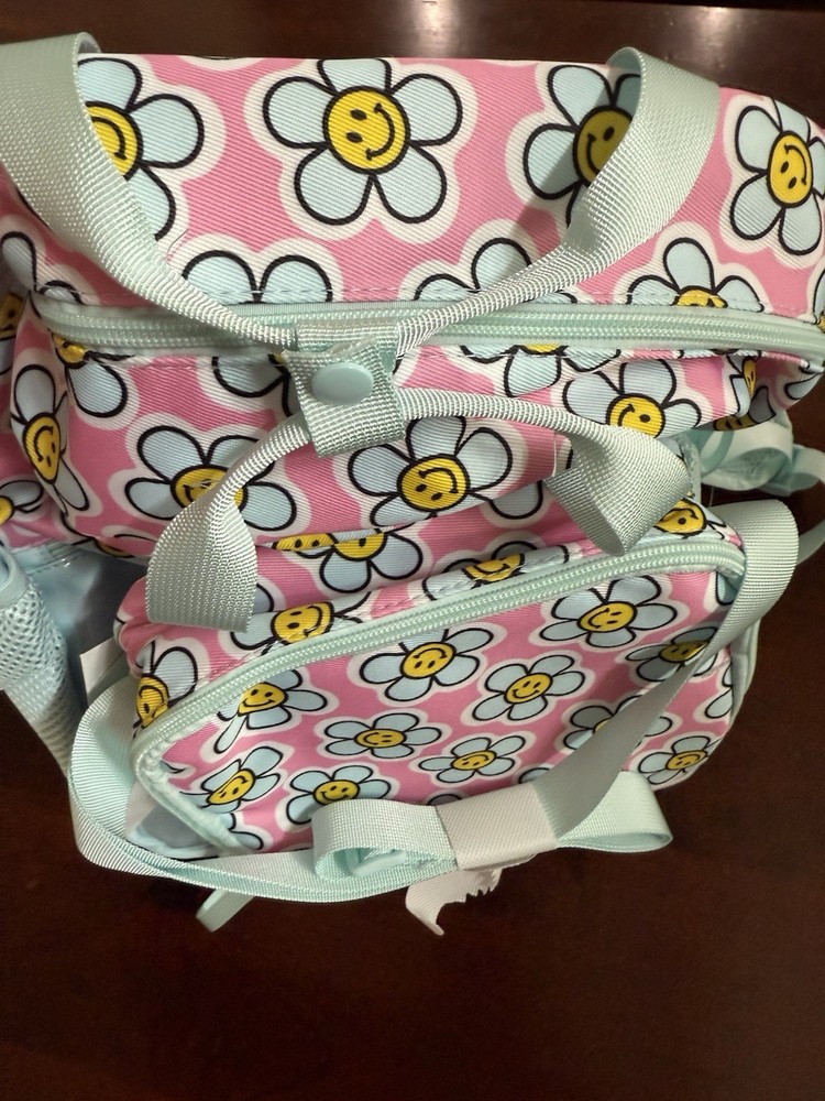 Be Kind 2 Piece Set Smiling Daisies Turquoise Backpack w/ Lunchpack NWT