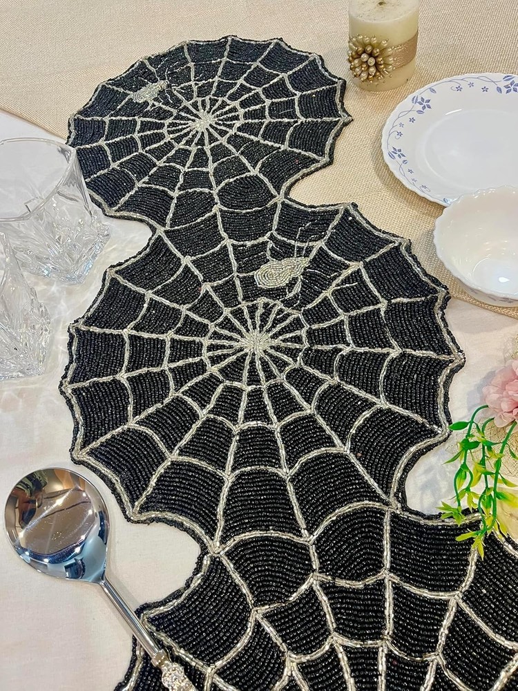 TBS Black Beads Runner | Hand Crafted | Dining Coffee Table Home Decor