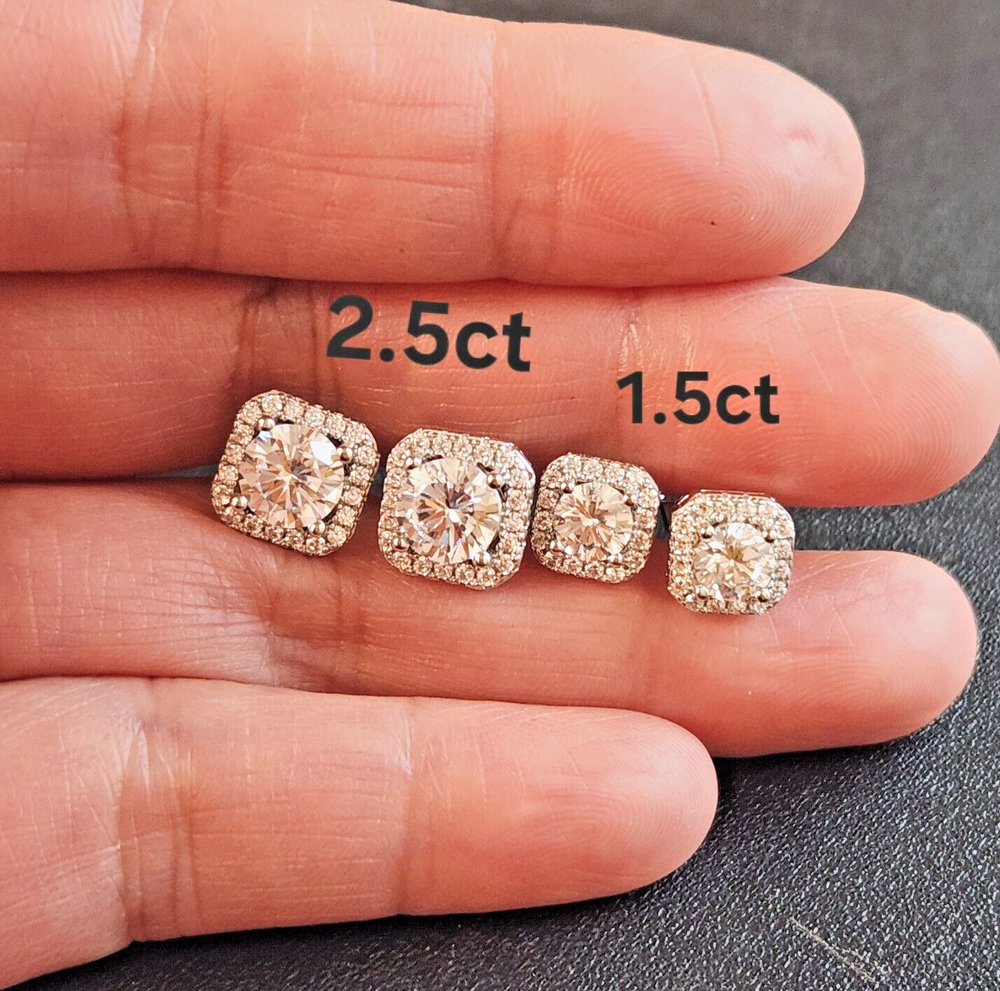 2.5ct Moissanite Halo 9.5mm Stud Earrings 14k White Gold Plated Solid Silver