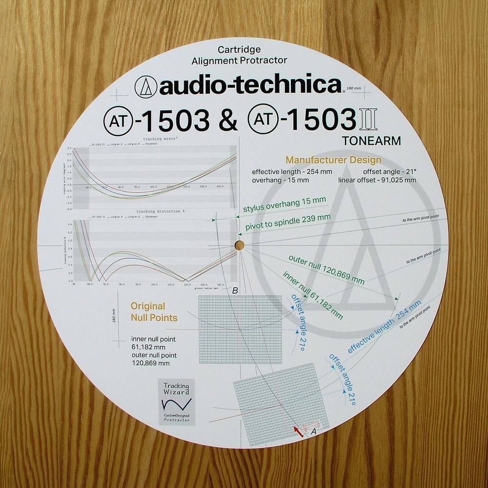 Audio-Technica AT-1503 & AT-1503 II Custom Designed Tonearm Alignment Protractor