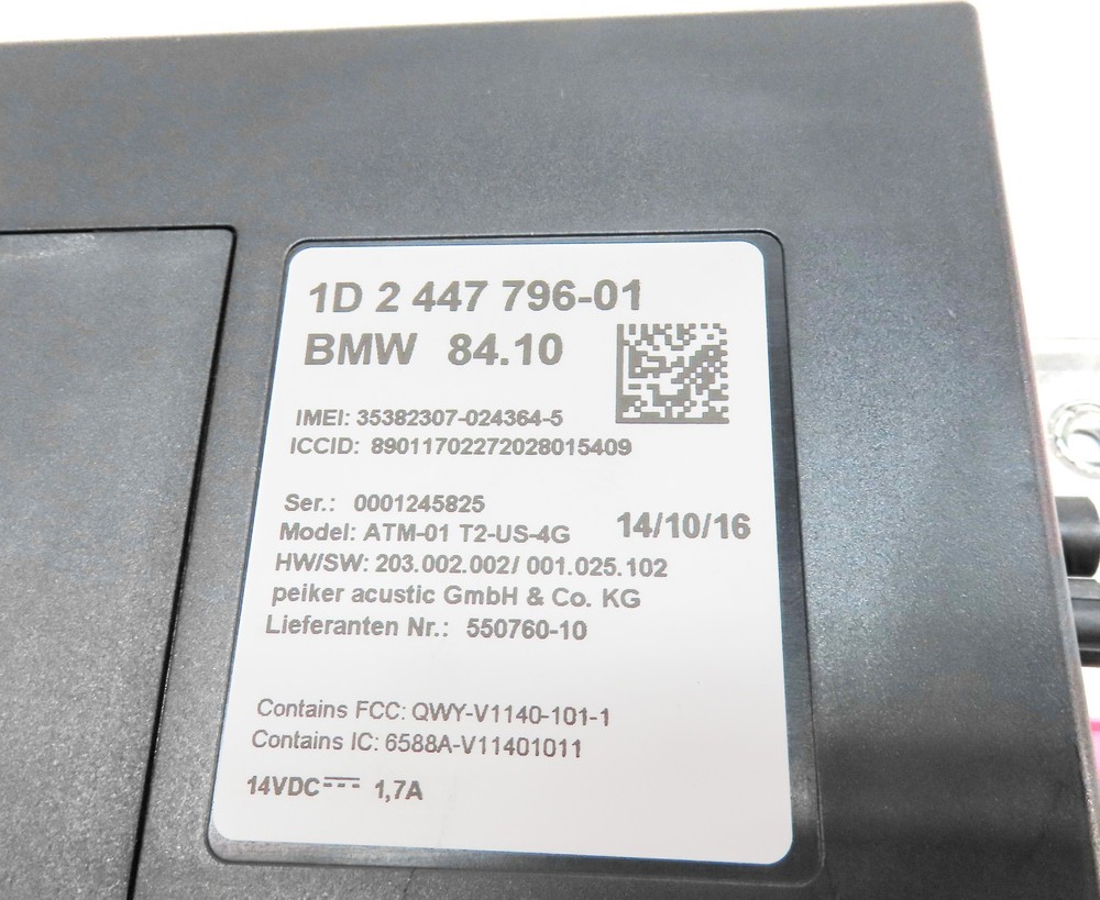 2017 BMW X3 (F25) TELEMATICS COMMUNICATION CONTROL MODULE