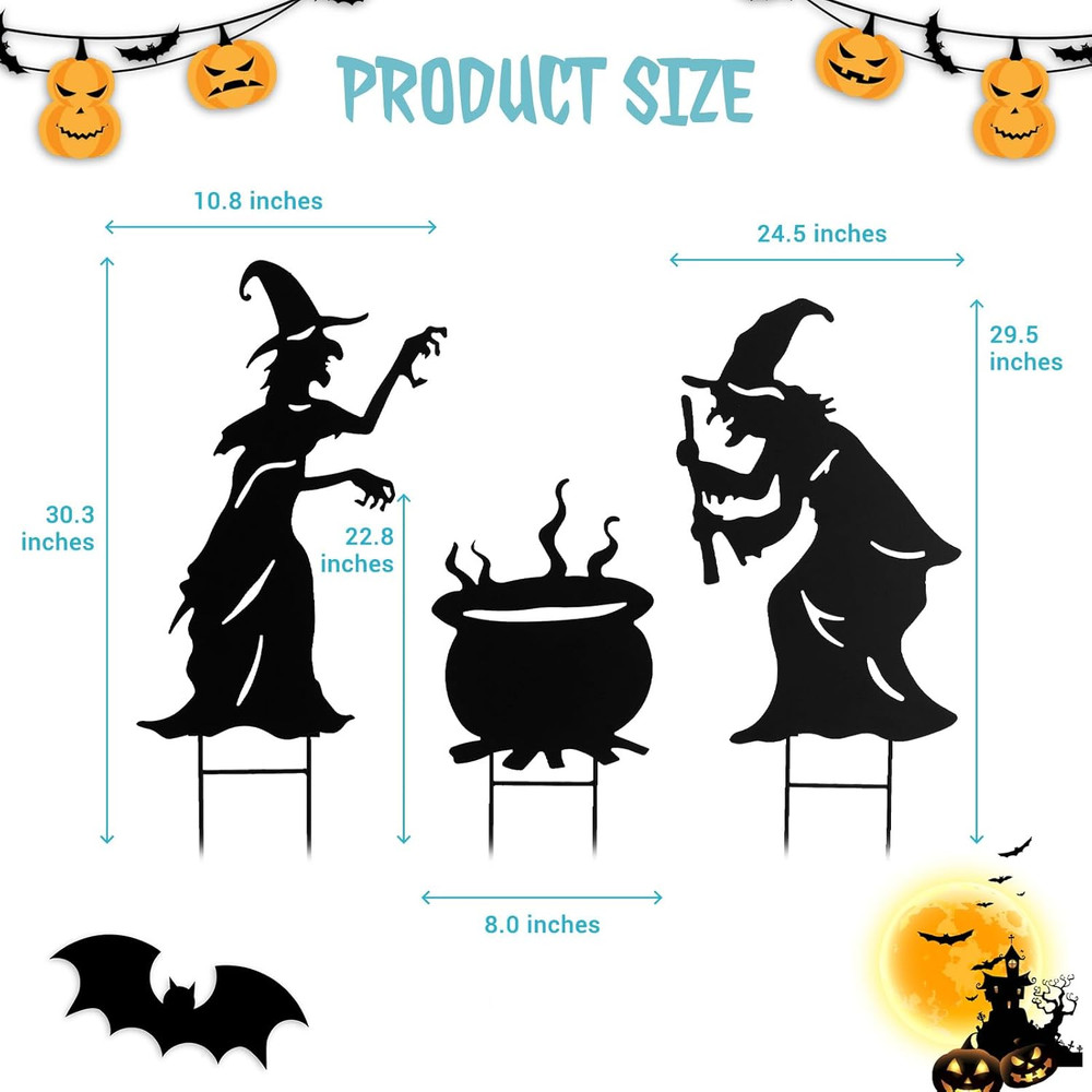 Halloween Witch Yard Decorations Witch Silhouette Yard Stakes with Cauldron,Set