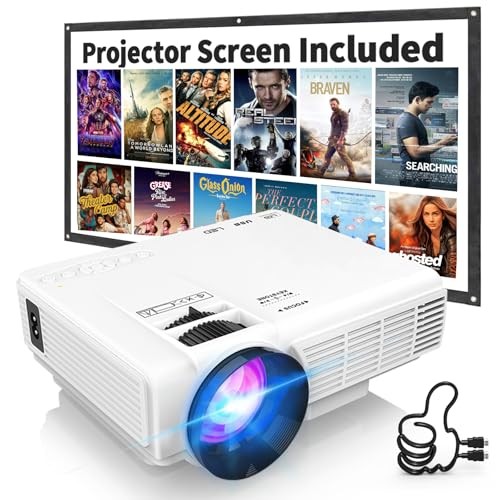 1080P Mini Projector with Screen, Portable Home Theater Movie Basic Version