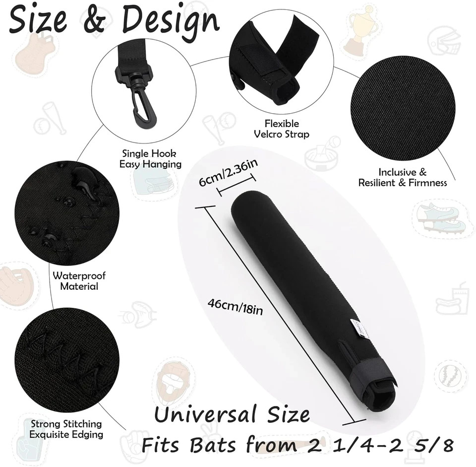 Bat Protector Sleeve for Baseball & Softball, Bat Warmer & Cover with Hook