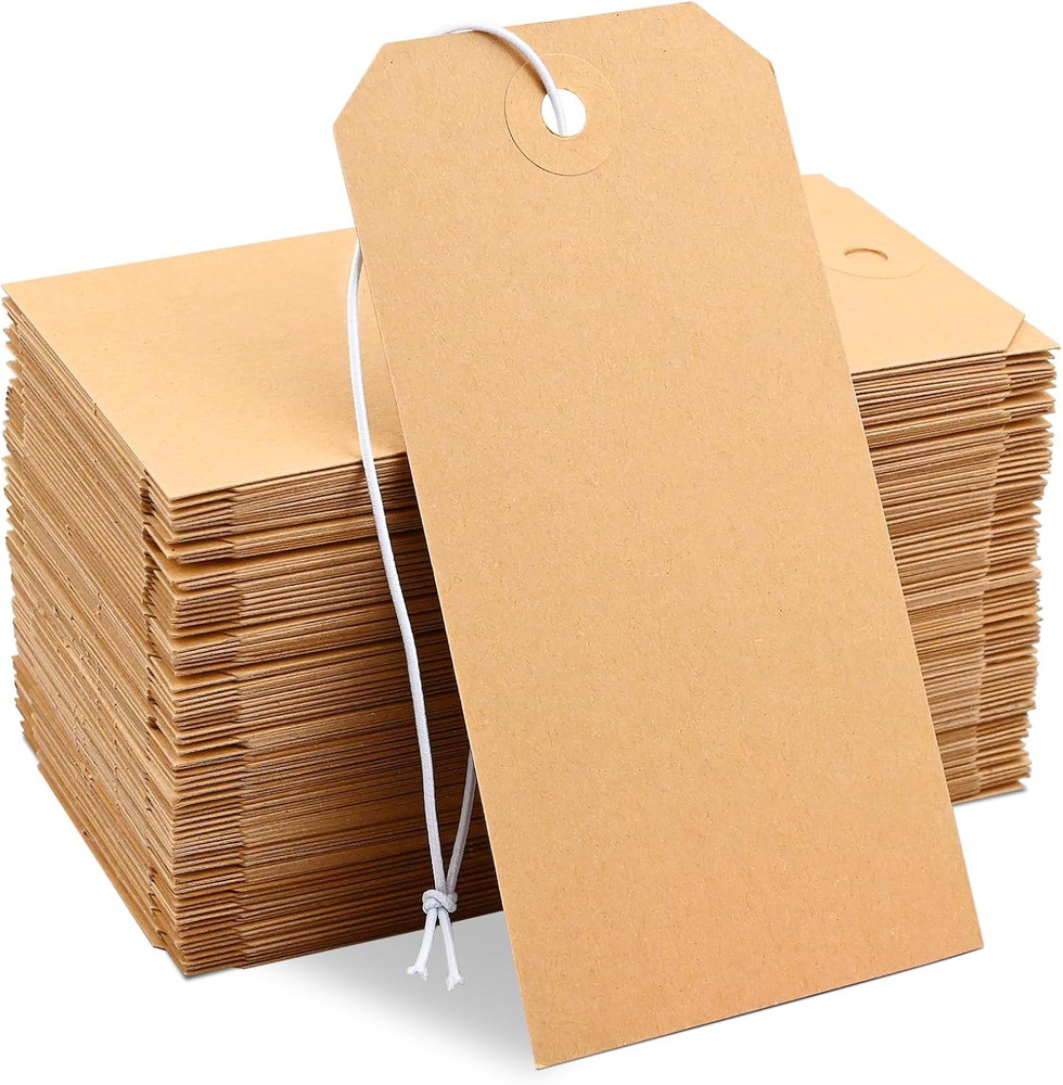 100 Pack Manila Shipping Tags with Elastic String Blank Labeling Tags with Strin