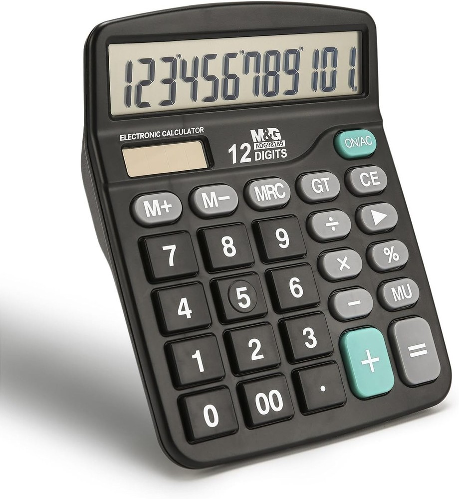 User-Friendly 12 Digit Solar & Battery Calculator with Large LCD & Big Buttons
