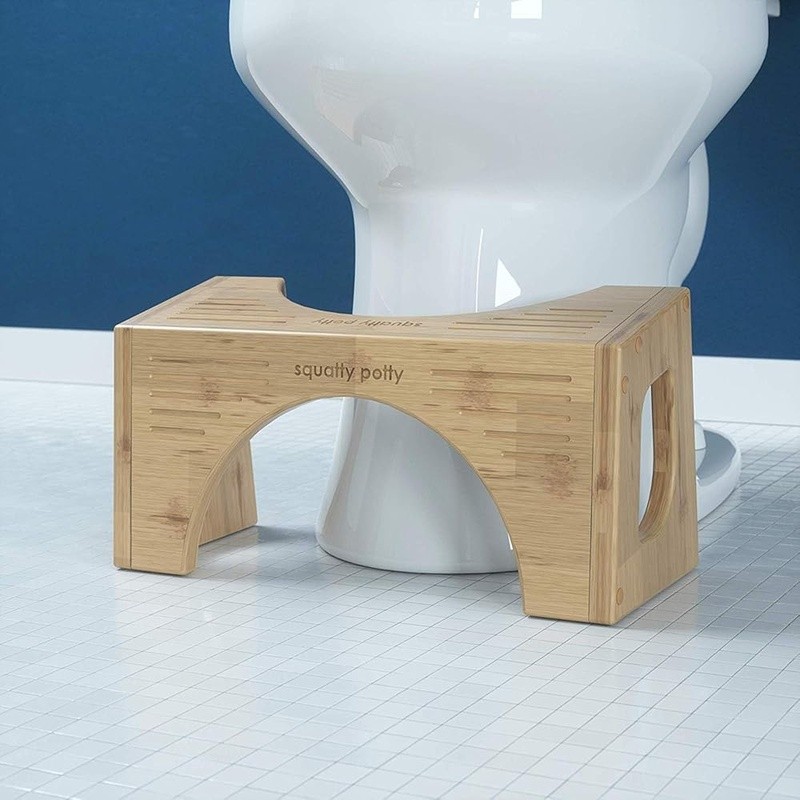 Bamboo Toilet Stool Adjustable Heights Enhanced Bathroom Comfort & Posture New