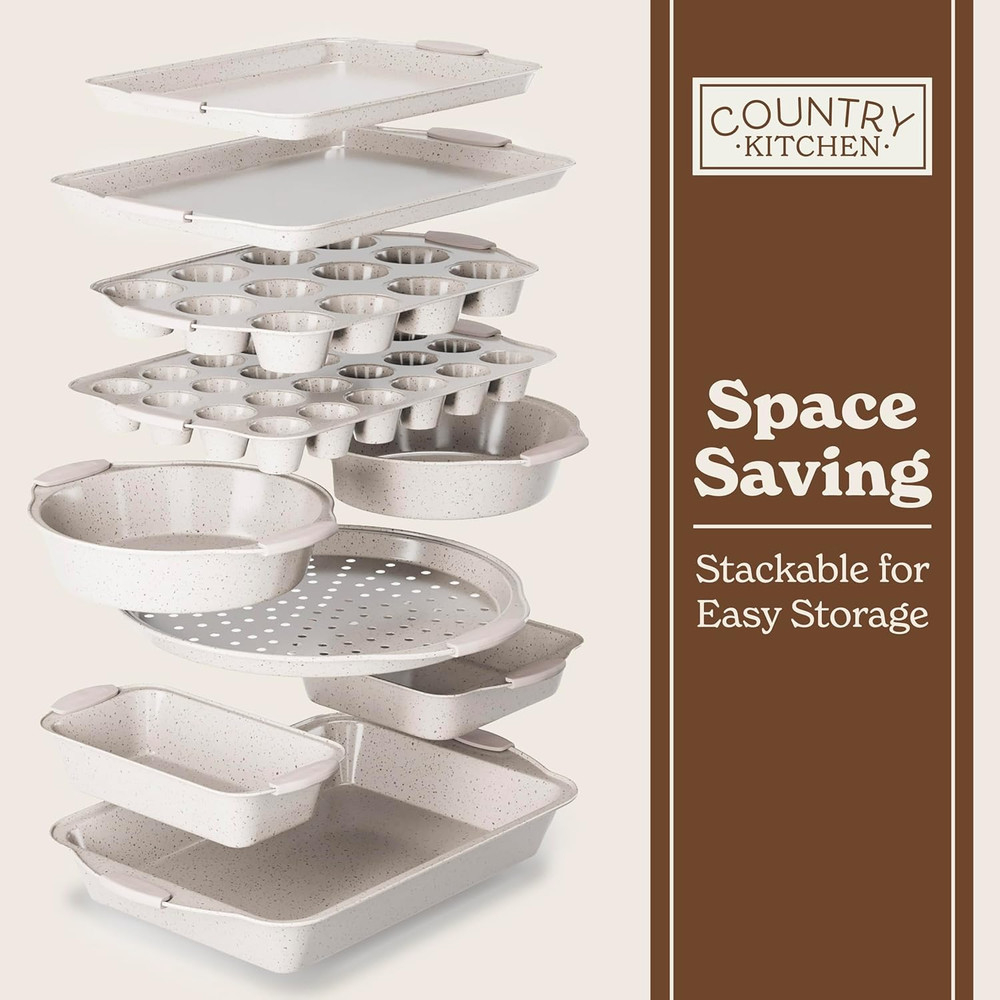 Nonstick Stackable Bakeware Set - Heavy Duty, Durable, Easy Release Baking Set,