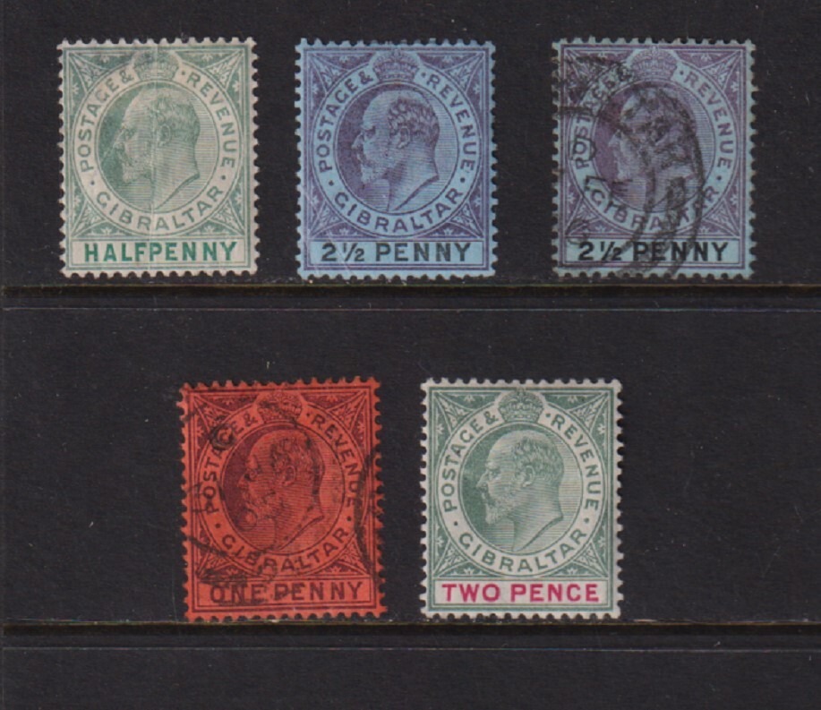 Gibraltar - 5 Edw. VII stamps, cat. $ 34.95