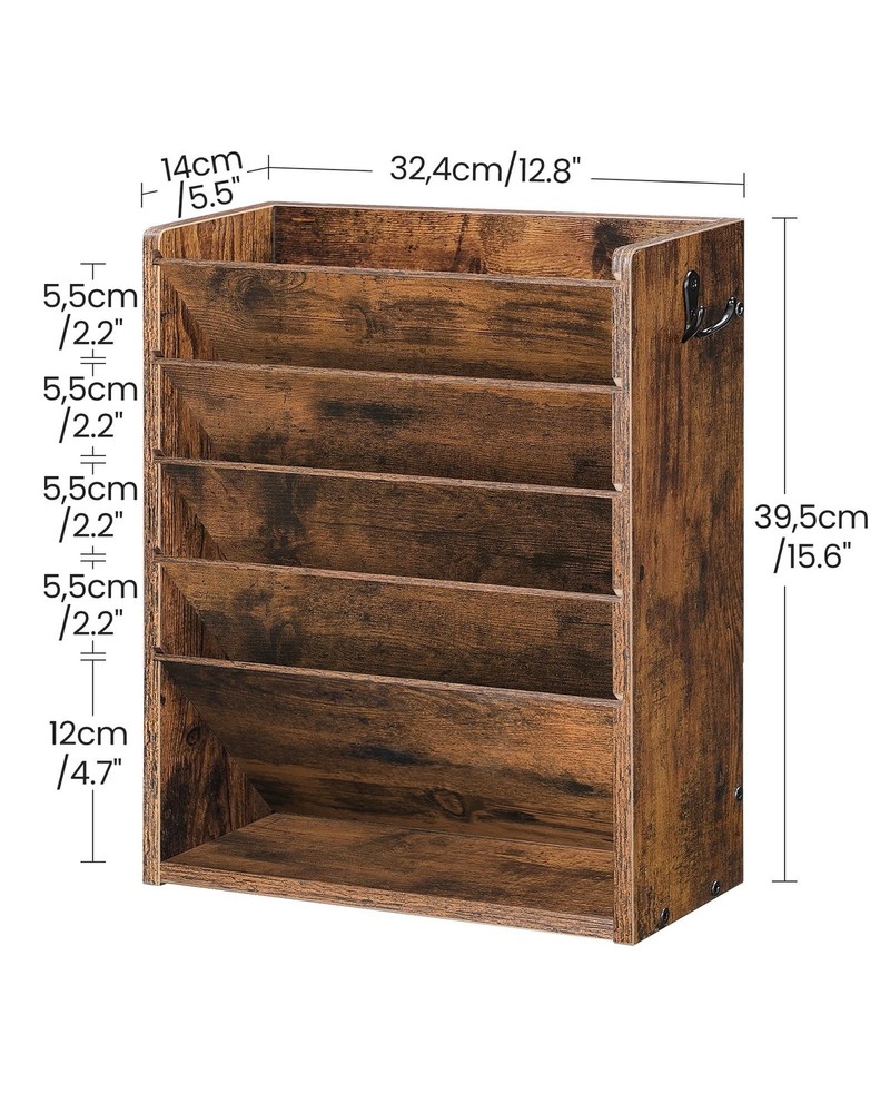 Wall File Organizer, 6-Tier Vertical Mount Hanging Holder with 2 Side Hooks, ...