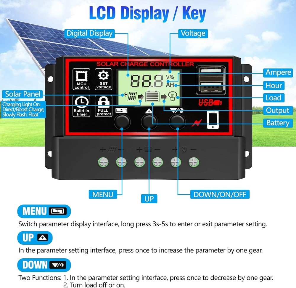 Versatile 30A Solar Charge Controller - Efficient LCD Display & Compact Design