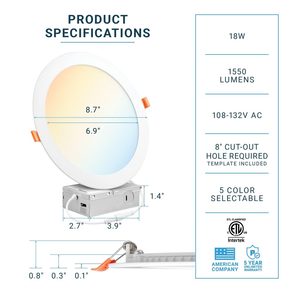 PARMIDA (12 Pack) 8 Inch Ultra-Thin LED Recessed Ceiling Light with Junction ...