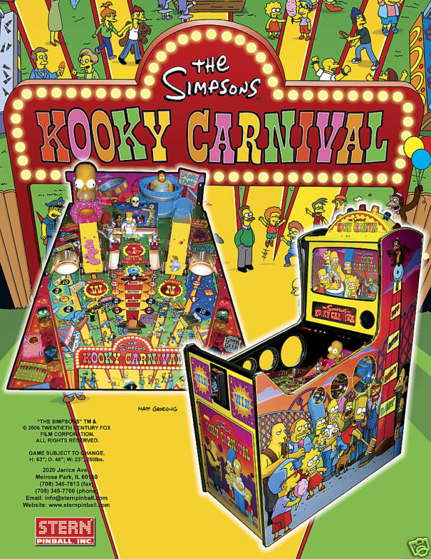 2006 STERN SIMPSONS KOOKY CARNIVAL ARCADE FLYER