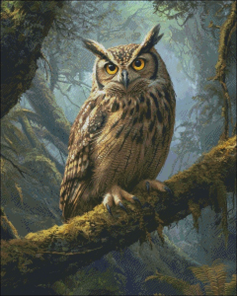 Owl Perch 1 - Chart Counted Cross Stitch Patterns Needlework DIY DMC Color 14 ct