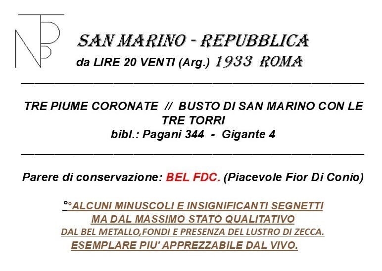 San MARINO (Republic) READ 20 1933
