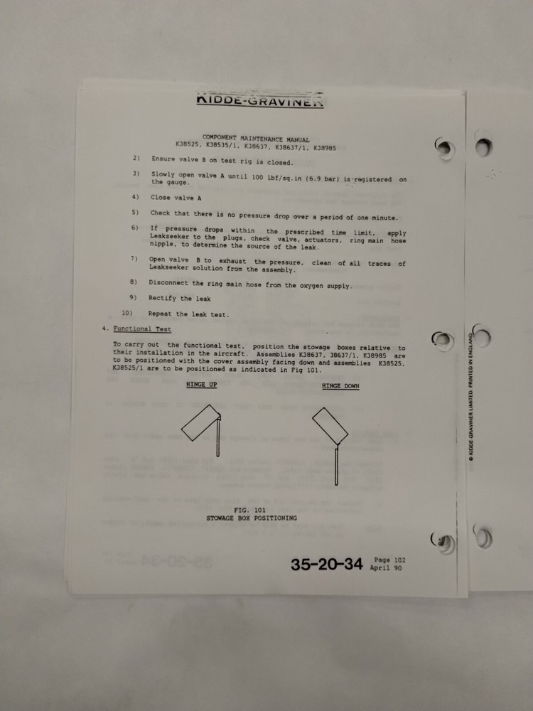 Kidde-Graviner Mask Stowage Box Assemblies Component Maintenance Manual-Original