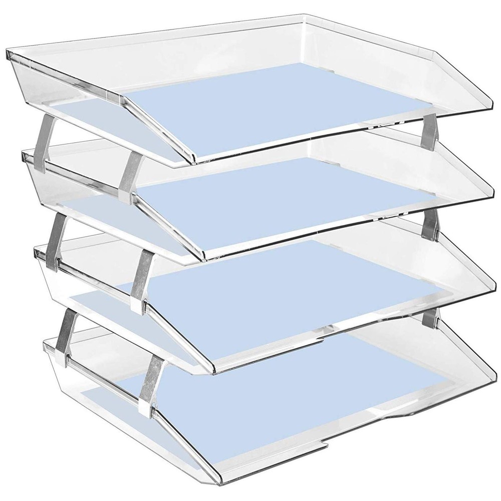 Facility 4 Tier Letter Tray Side Load A4 Clear Crystal Desktop Organizer