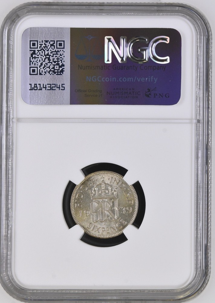 Great Britain - 1939 George VI Silver 6 Pence - NGC MS63