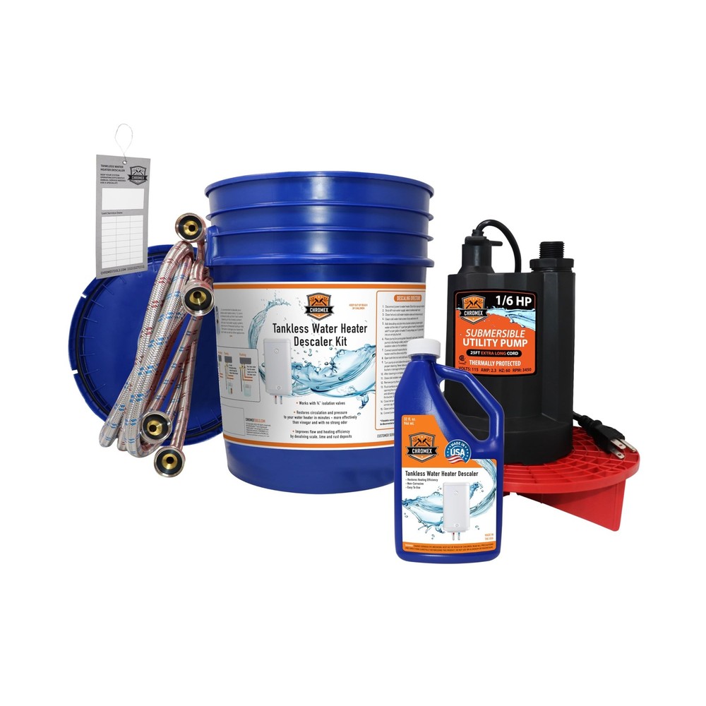 Chromex Tankless Water Heater Flush Kit, Extra Long 12 Ft Hoses with Certifie...