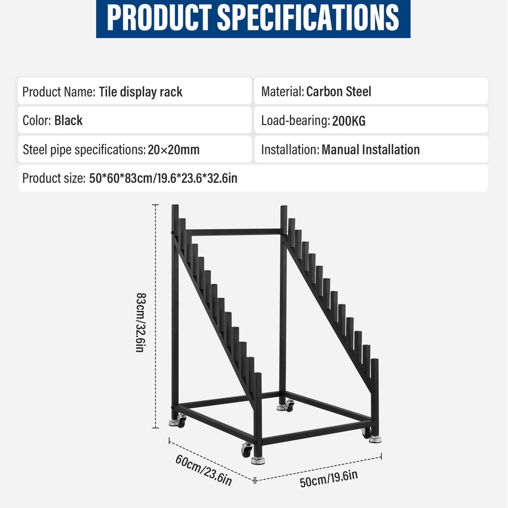 Tile Display Rack,Tile Display Stand With Wheels, Sample Storage Rack, Black