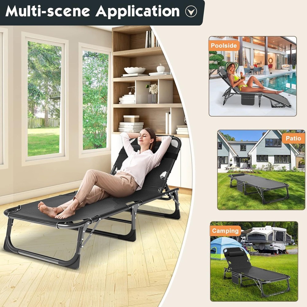 H&ZT Folding Cot Adjustable 5-Position Folding Lounge Chair Sleeping Cot Bed