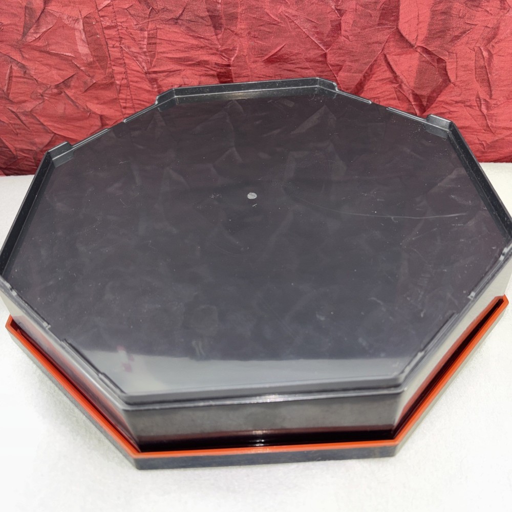 Vintage Octagon Plastic Snack And Nut Container With Divided Insert Black & Red